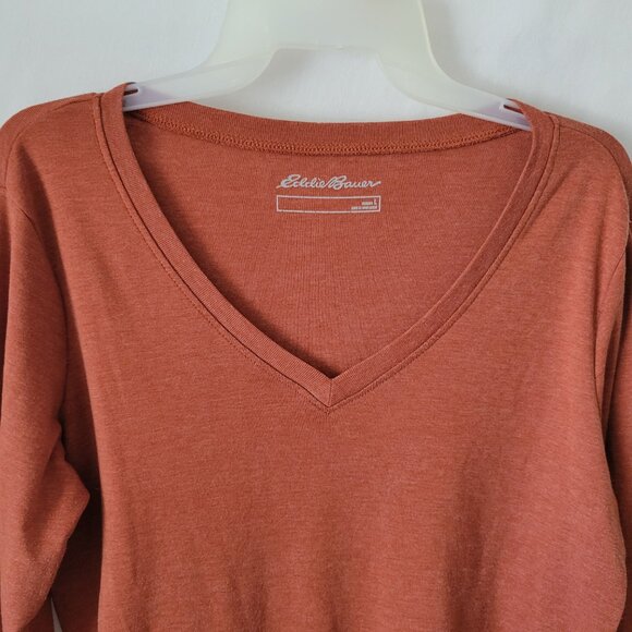 Eddie Bauer Top Long Sleeves Fall V-neck Stretch Cotton Burnt Orange Large - Picture 3 of 7